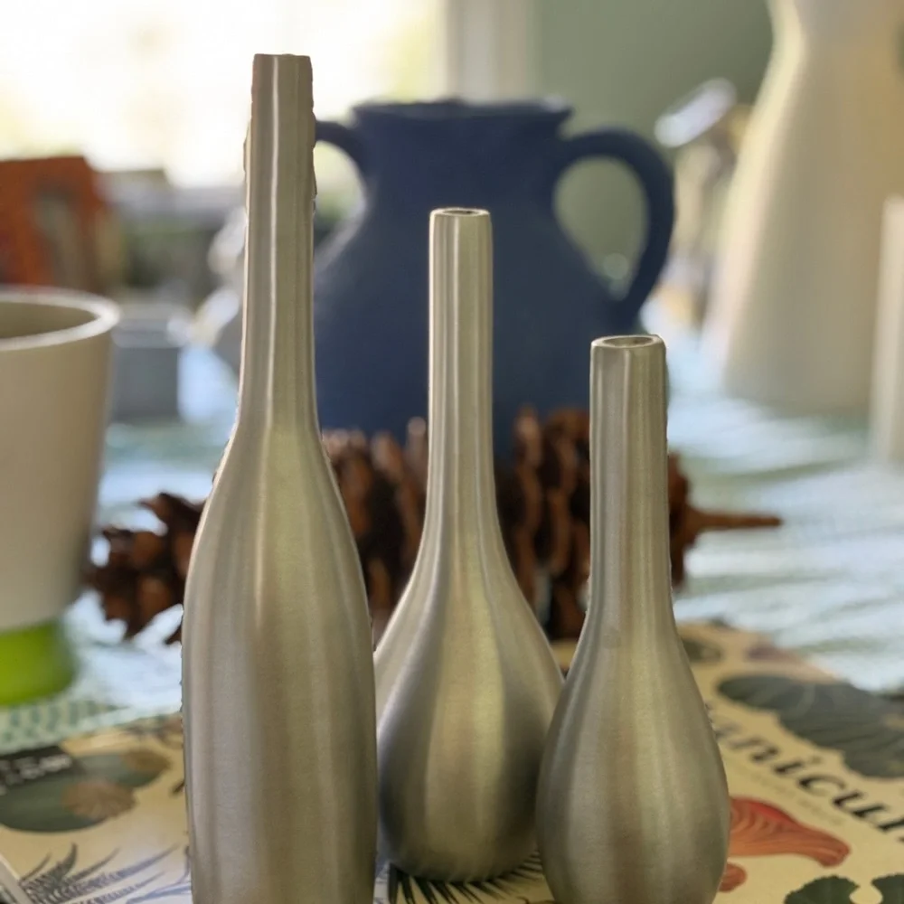 West Elm Brushed Silver Vase Trio